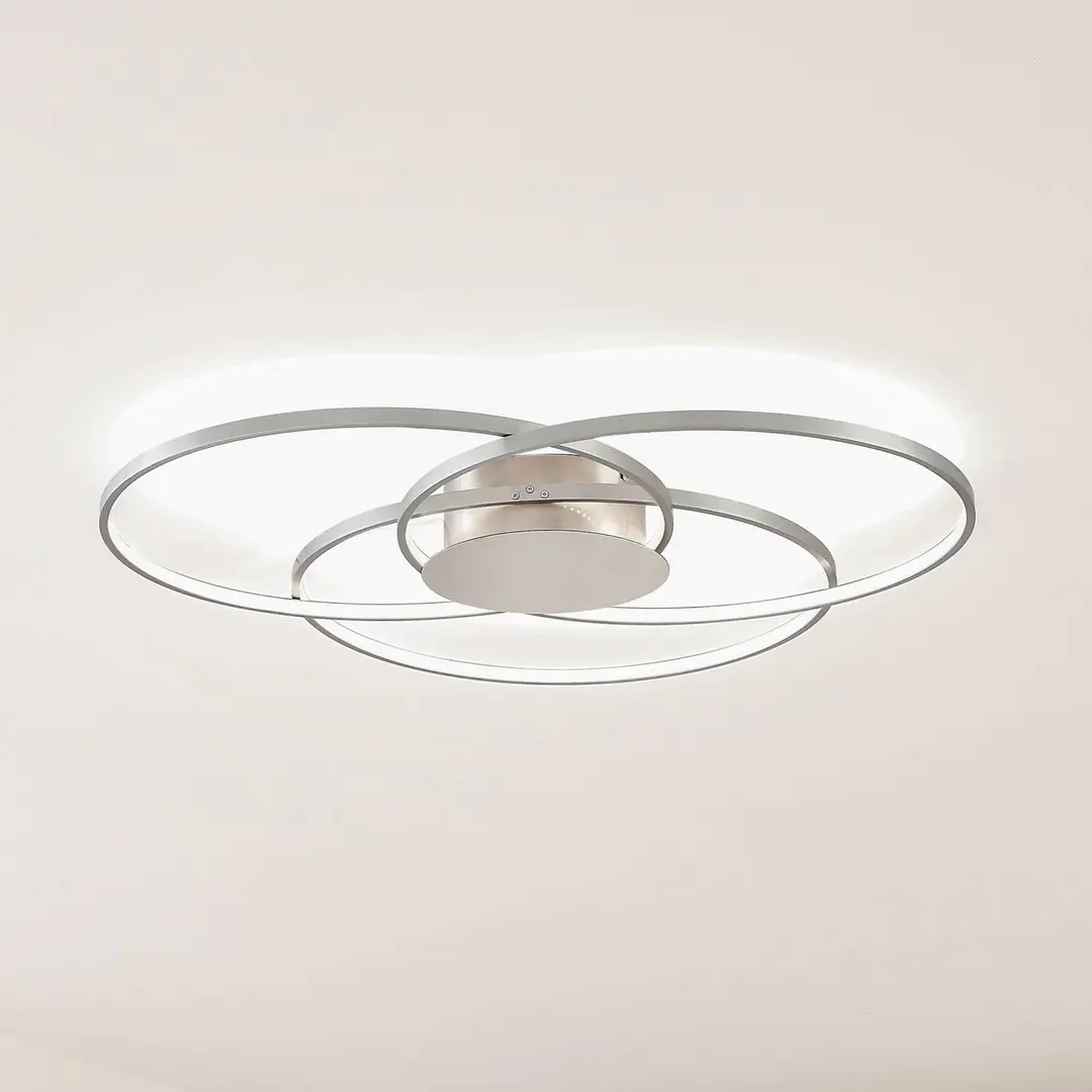 Lindby LED-Deckenleuchte Riley, alufarben, Metall, dimmbar