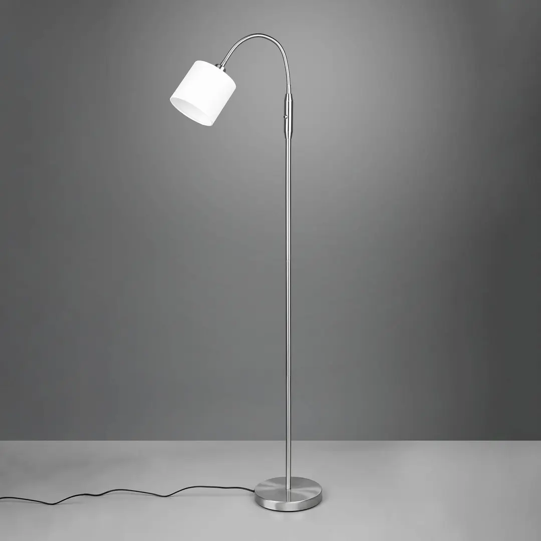 Reality Leuchten Stehlampe Tommy, nickel/weiß, Höhe 130 cm, Metall/Stoff