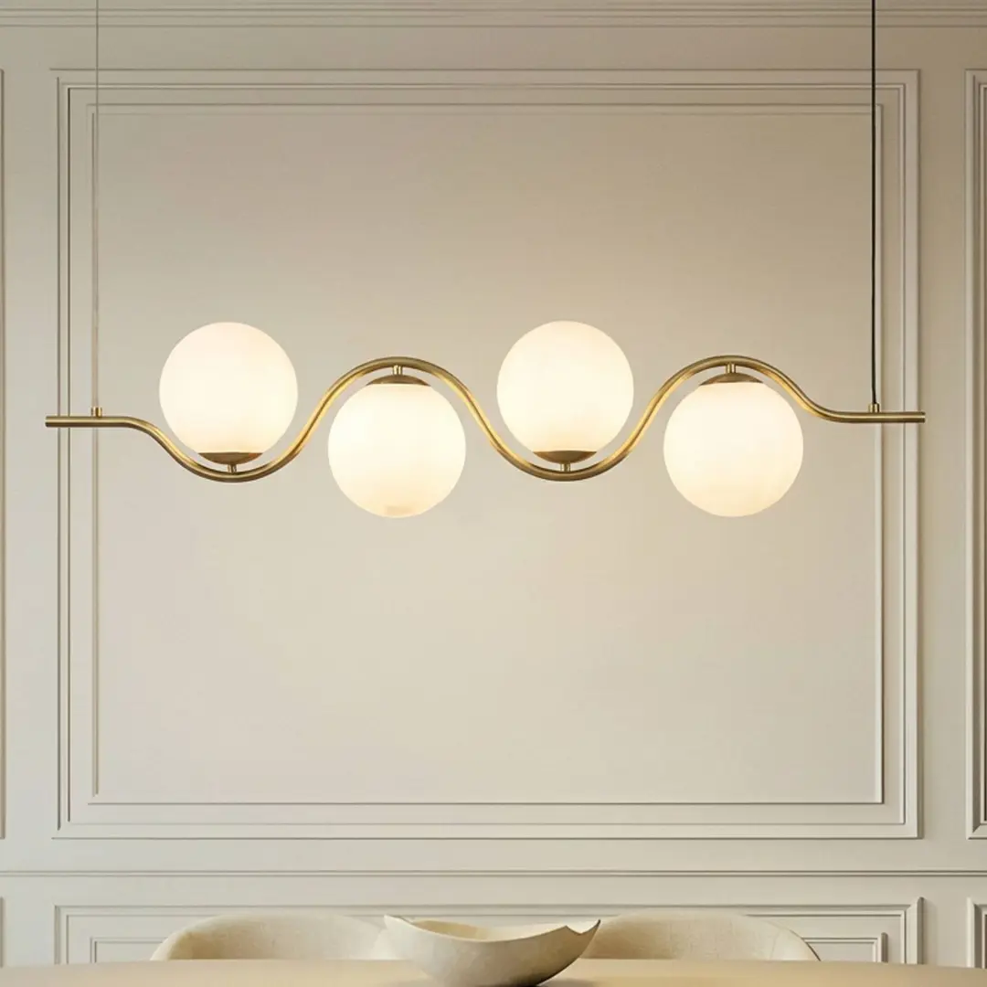 Lucande Hängeleuchte Isandro, 98 cm, gold/weiß, 4-flammig