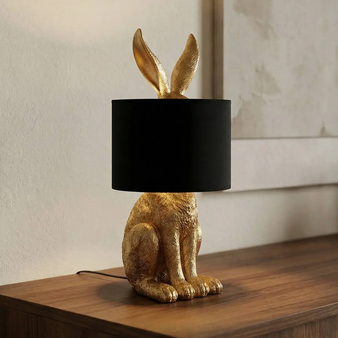 Lindby Tischlampe Lorentina, Höhe 57 cm, Hase, gold, Textil