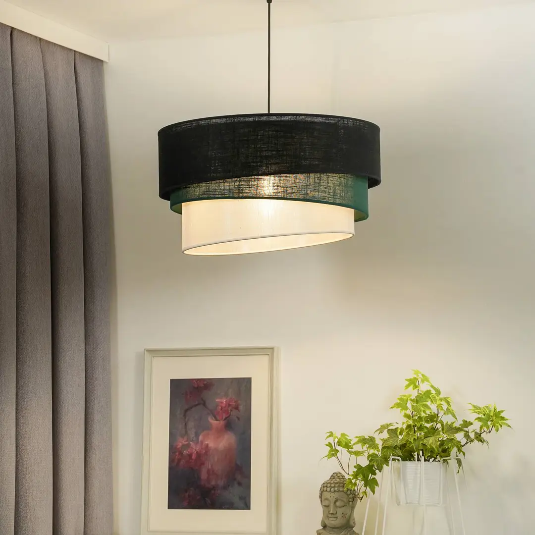 Duolla Hängeleuchte Trio, schwarz/grün/weiß, Textil, Ø 45 cm