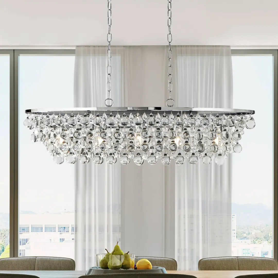 Searchlight Hängeleuchte Michelle, chrom/klar, Kristallglas, 92 cm, E27