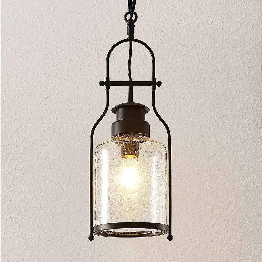 Lindby Hängelampe Rozalie, schwarz, Metall, Laterne, 21cm