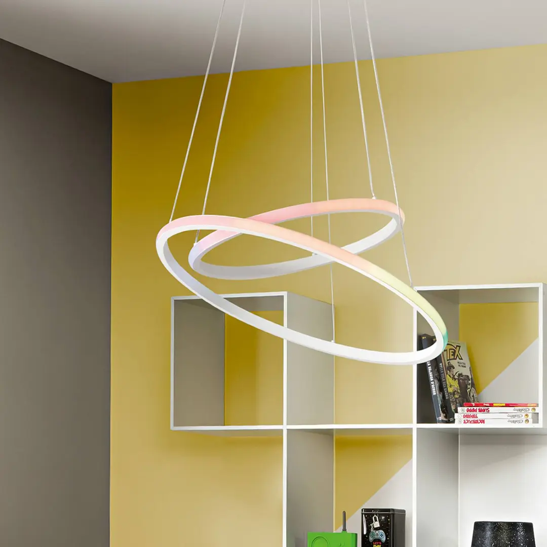 Luce Ambiente Design LED-Pendellampe Axis, Ø 60/40 cm, weiß, Metall, CCT, RGB