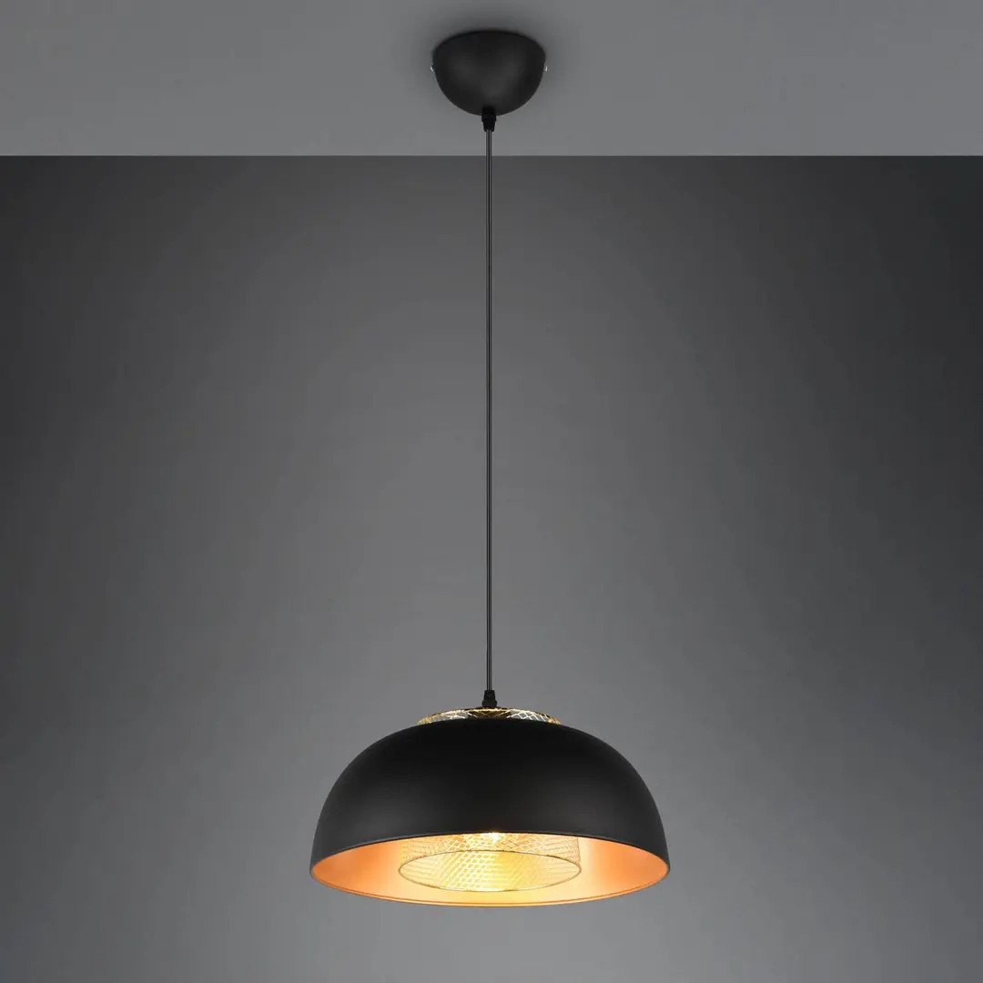 Reality Leuchten Hängeleuchte Punch schwarz/gold einflammig Ø 35 cm