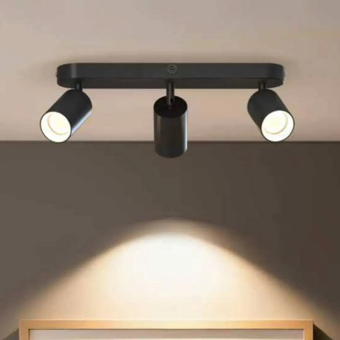 Calex GU10-Deckenspot, schwarz, Länge 37 cm, 3-flg., Metall