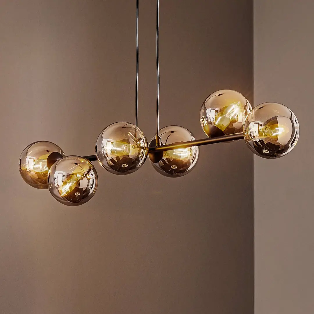 EMIBIG LIGHTING Hängeleuchte Glassy, 6-flammig, schwarz, grafit, Glas, 110cm