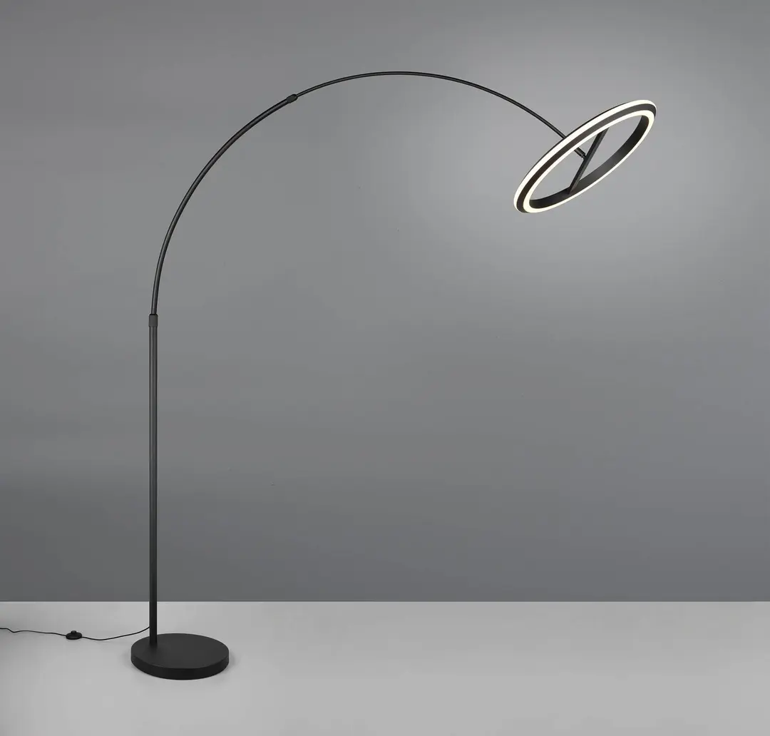 Trio Lighting LED-Bogen-Stehlampe Amador, schwarz, Höhe 205 cm Metall