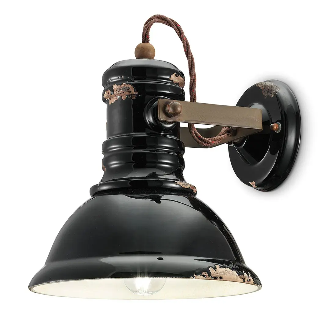 Ferroluce Keramik-Wandlampe C1693 im Industrie-Stil schwarz
