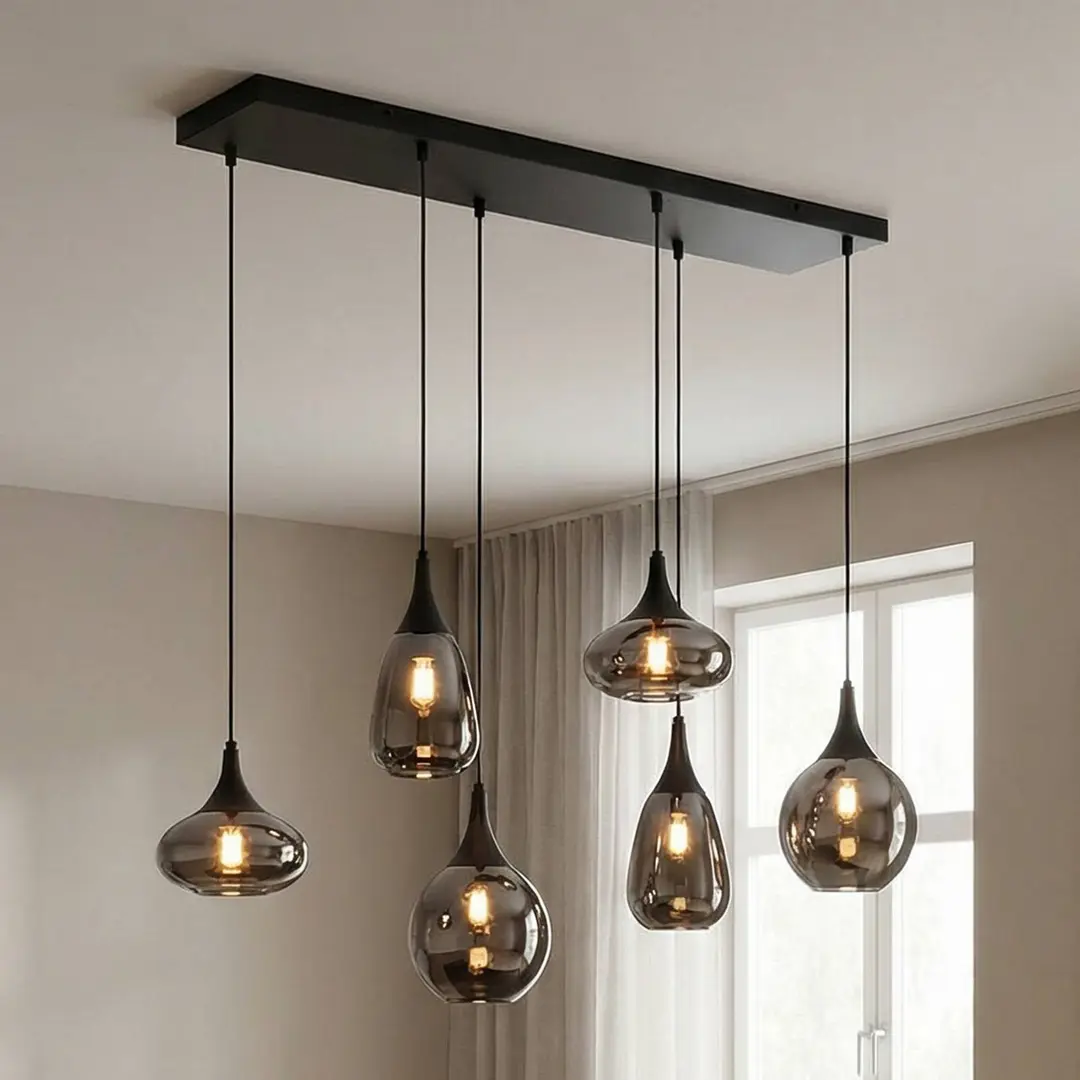 Trio Lighting Hängeleuchte Lumina, 6-flammig, schwarz/chrom, Glas