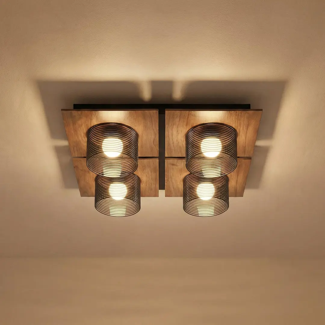 Lucande LED-Deckenlampe Eiko, 42 cm, walnuss/rauchgrau, Glas