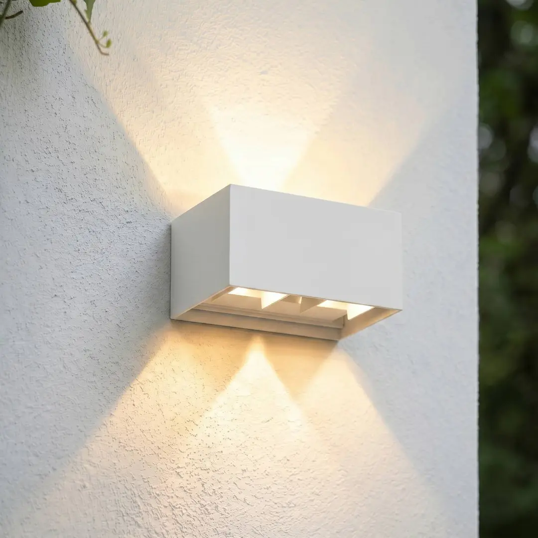 Lindby LED-Außenwandleuchte Nivar, eckig, weiß, 20 cm, IP54