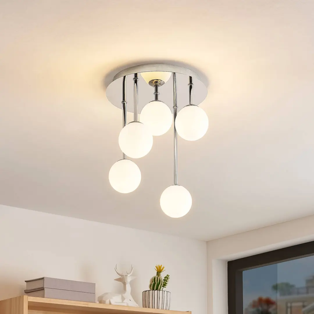 Lindby Deckenleuchte Chrissy, Ø 27 cm, chrom, 5-flg., Glas
