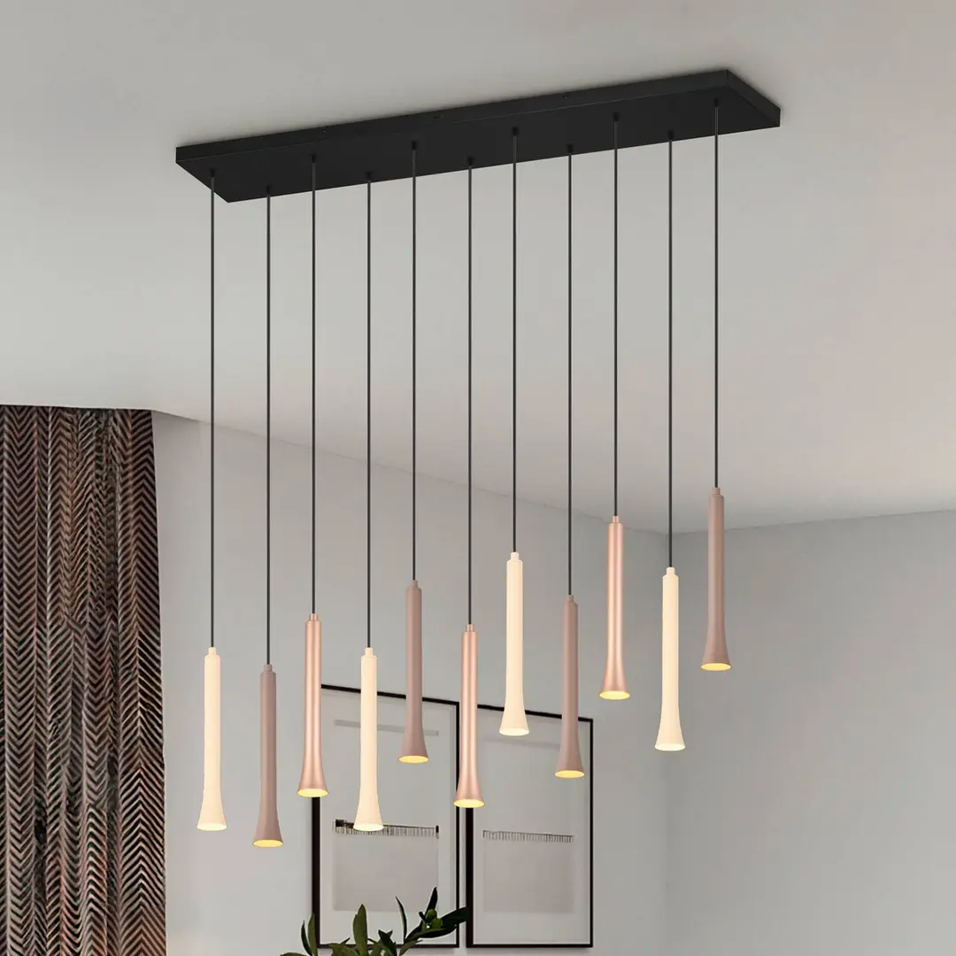 Trio Lighting LED-Hängeleuchte Fiato, 11-fl., lang, Metall, taupe, coffee