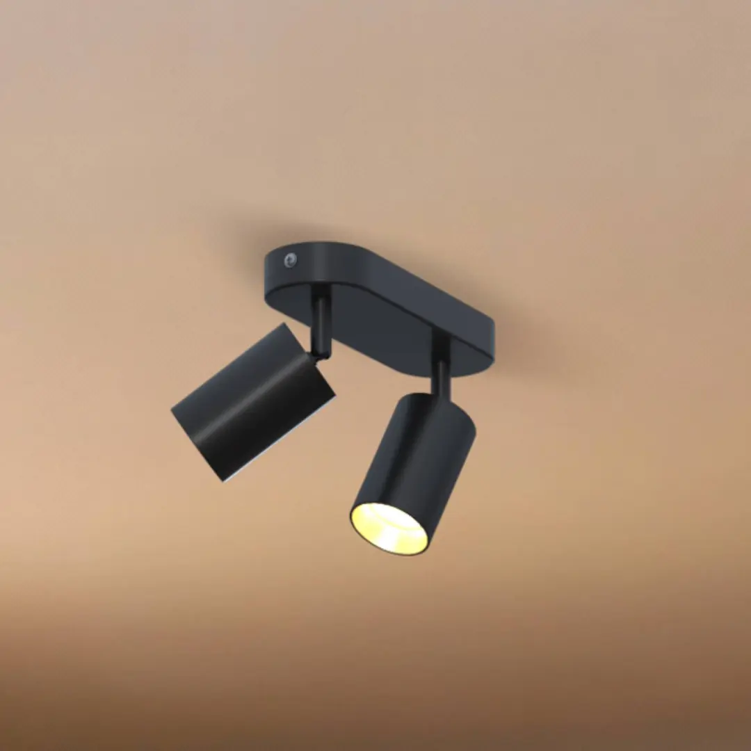 Calex GU10-Deckenspot, schwarz, Länge 21 cm, 2-flg., Metall