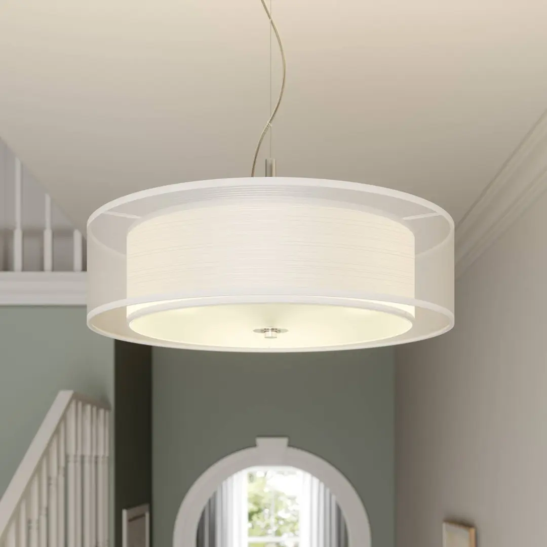 Lindby Pendelleuchte Pikka, weiß, Textil, Ø 50 cm, E27