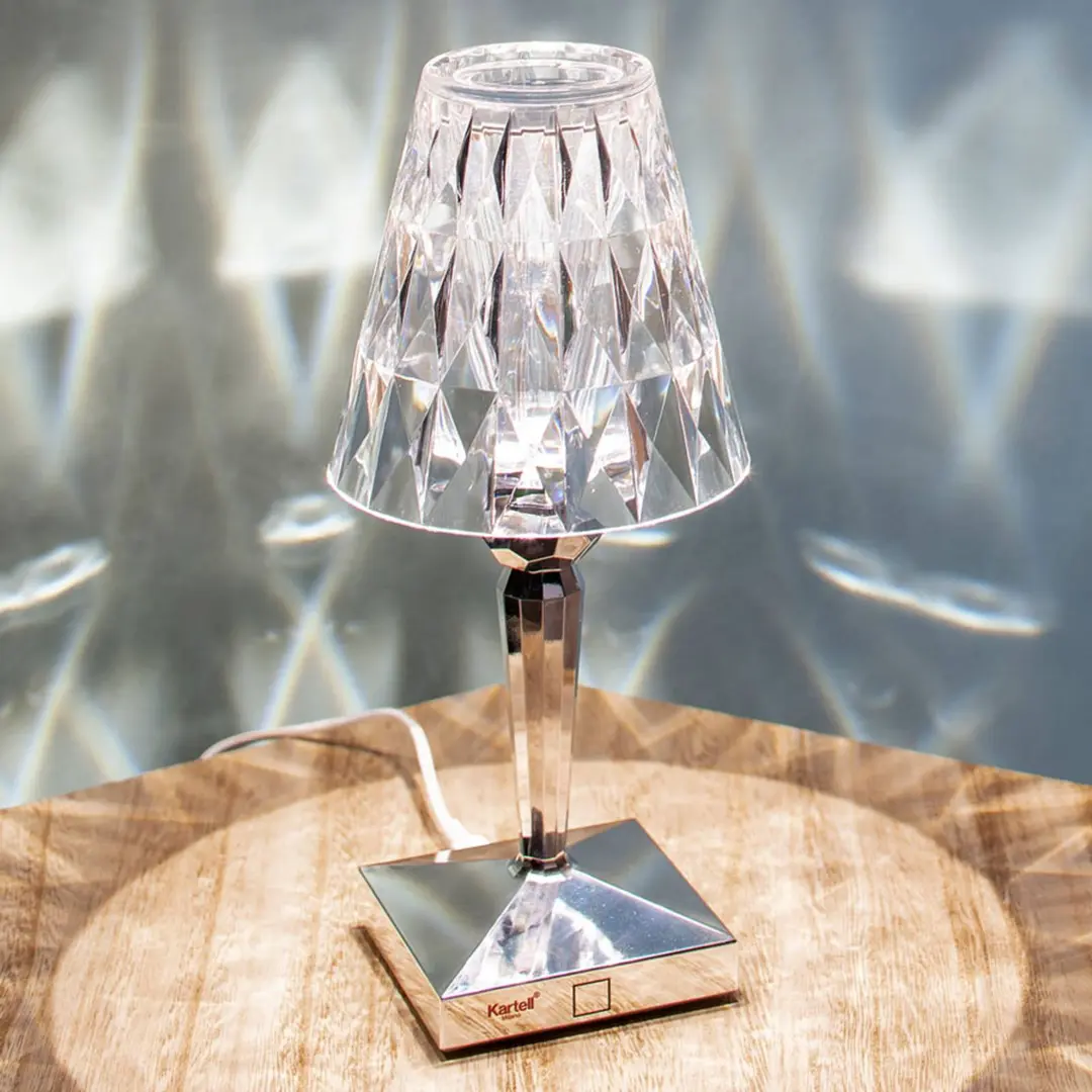 Kartell LED-Akku-Tischlampe Battery, 30cm, chromfarben, IP54