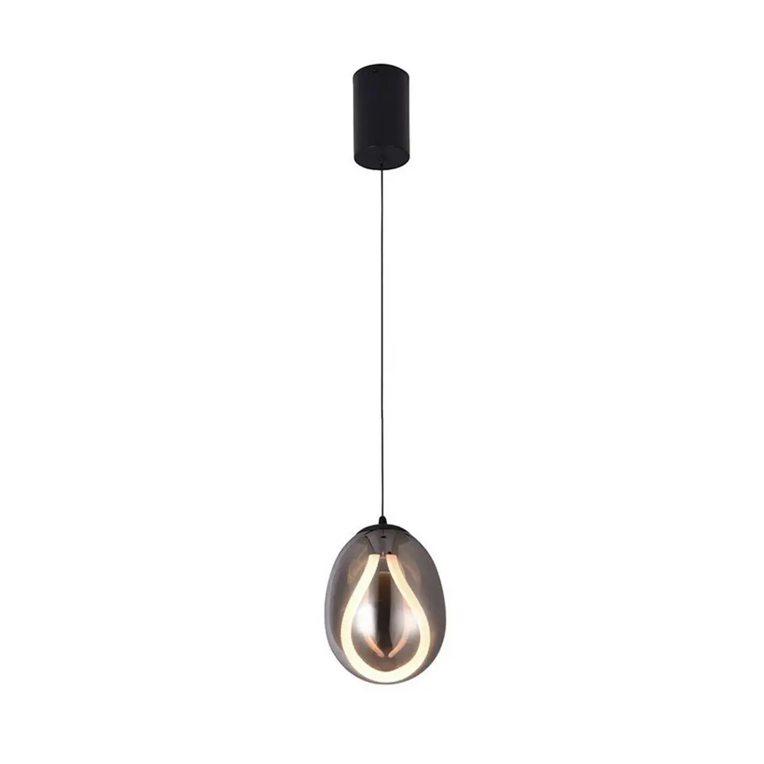 Viokef LED-Hängelampe Melanie, Ø 16 cm, rauchgrau/schwarz, Glas