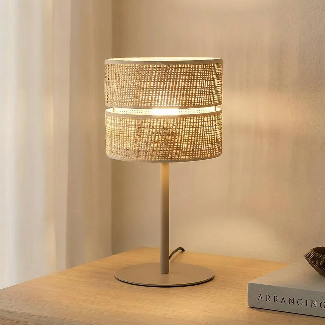 TK Lighting Tischleuchte Calma, beige, Bast, Höhe 38 cm, E27