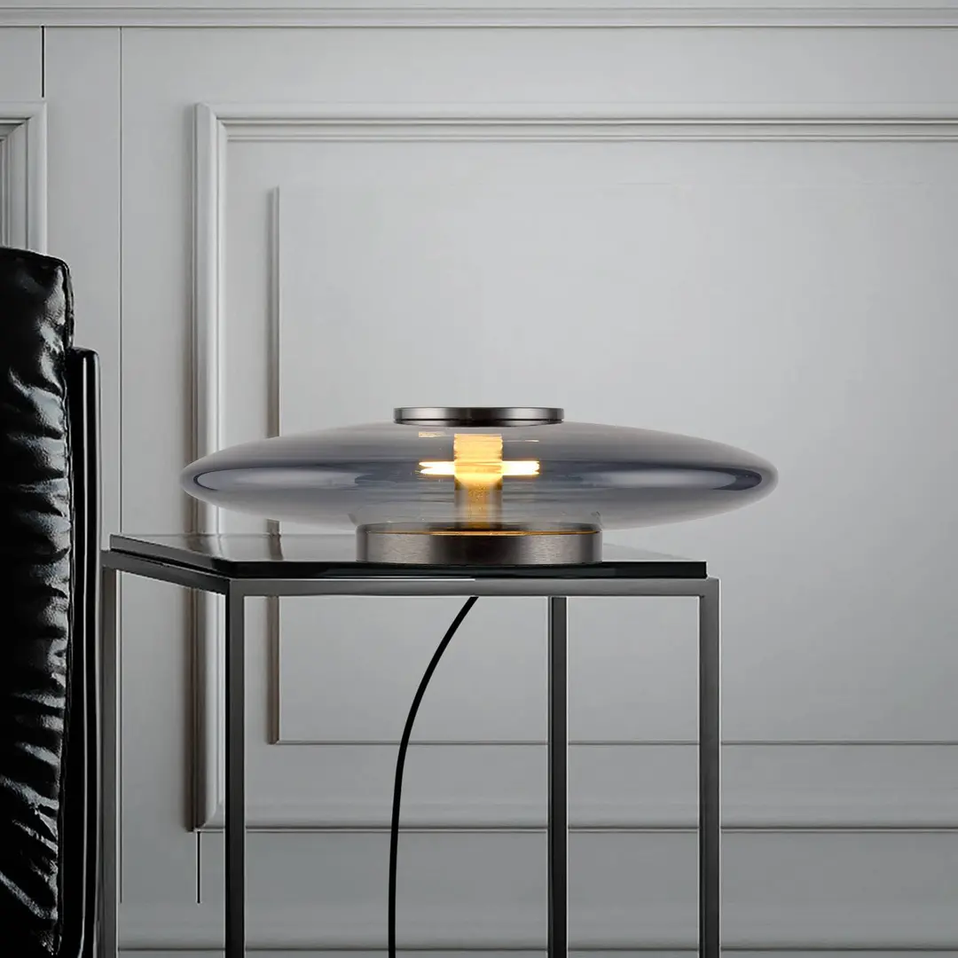 Pure LED-Tischleuchte PURE Vitrum, grau, Glas/Alu, Touchdimmer