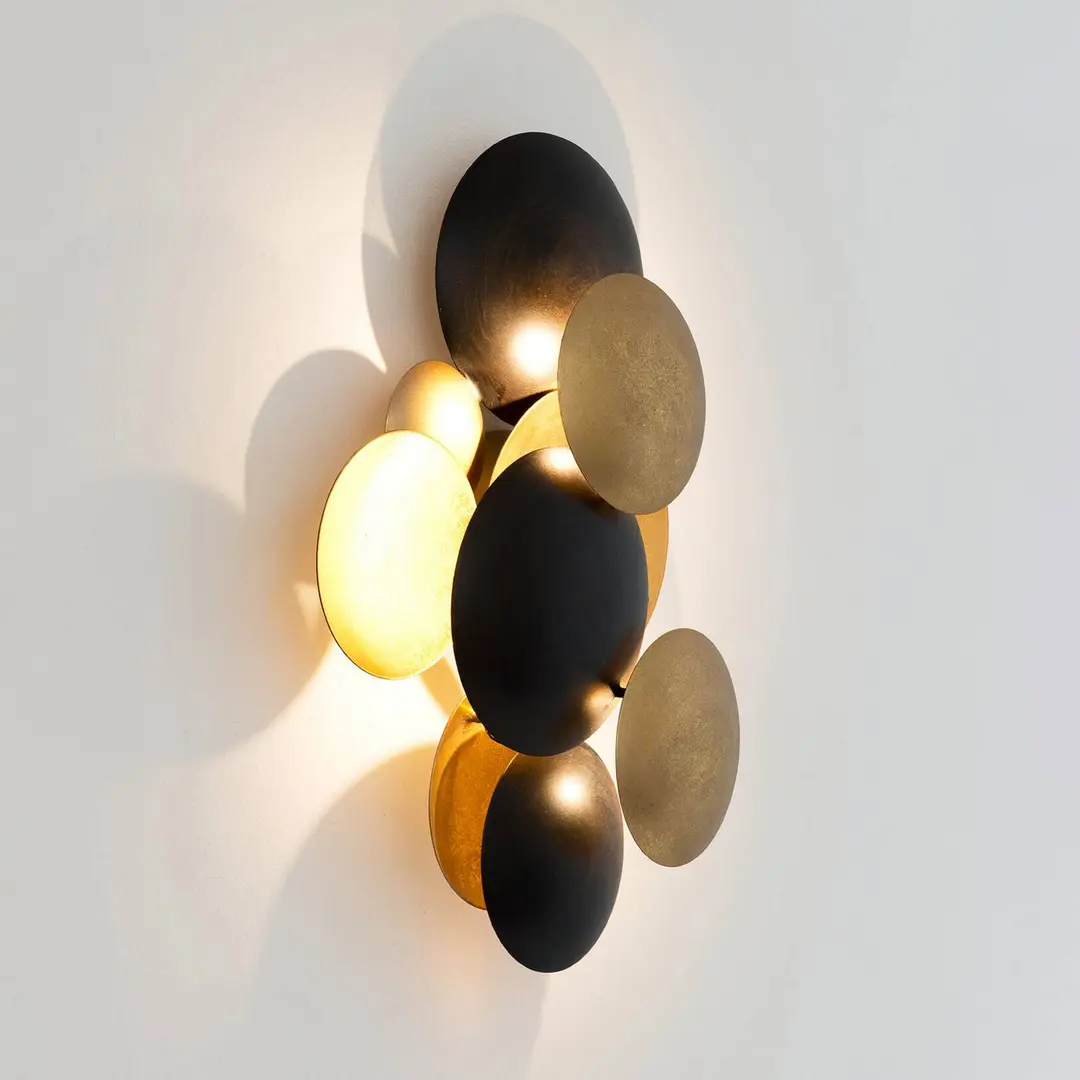Holländer LED-Wandlampe BOLLADARIA, schwarz/gold 42 x 27 cm Metall dim