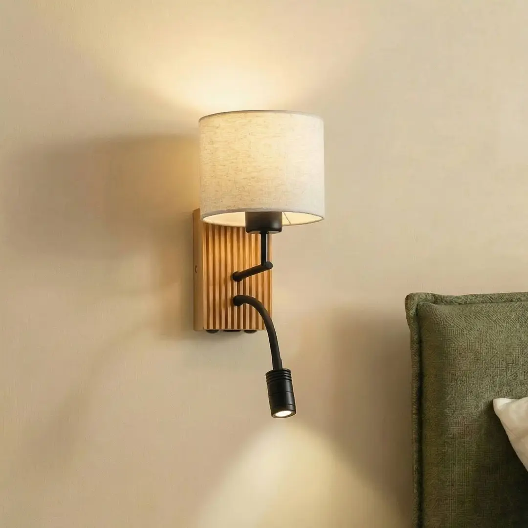 Lucande Wandleuchte Lieske, beige, E27, LED-Leselicht