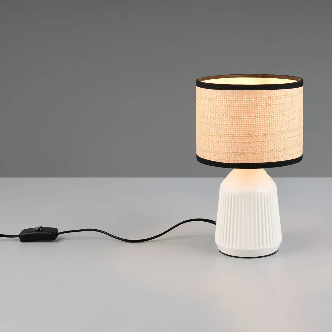 Reality Leuchten Tischlampe Formentera, weiß/beige, Höhe 27 cm Keramik/Papier