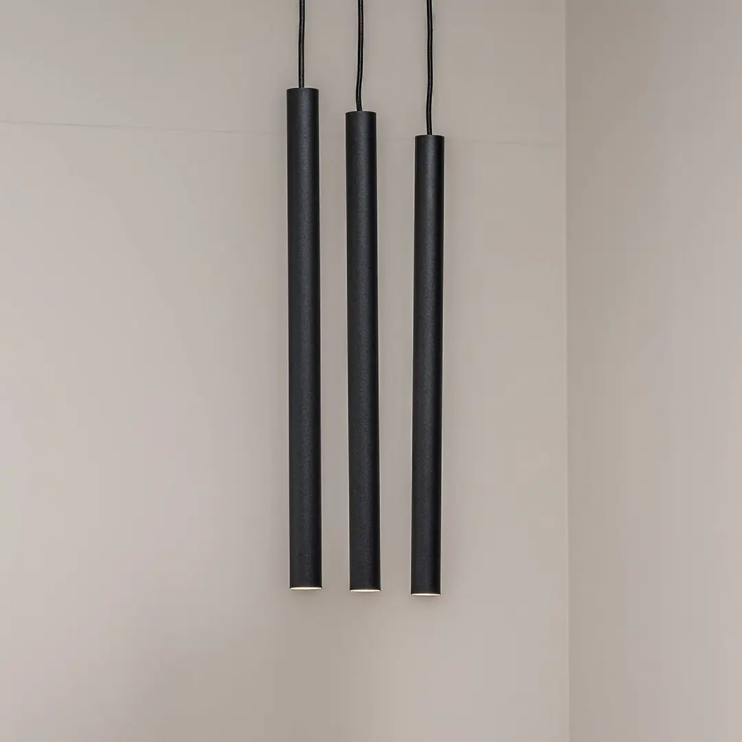 Argon Hängelampe Sone, schwarz, Baldachin eckig, 42 cm, 3-flg.