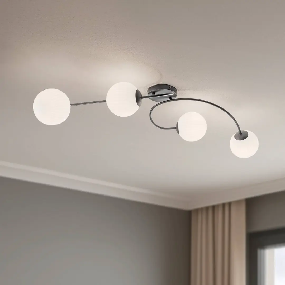 EMIBIG LIGHTING Deckenlampe Vibra, opal/schwarz, Länge 110 cm, Glas, 4-flg.