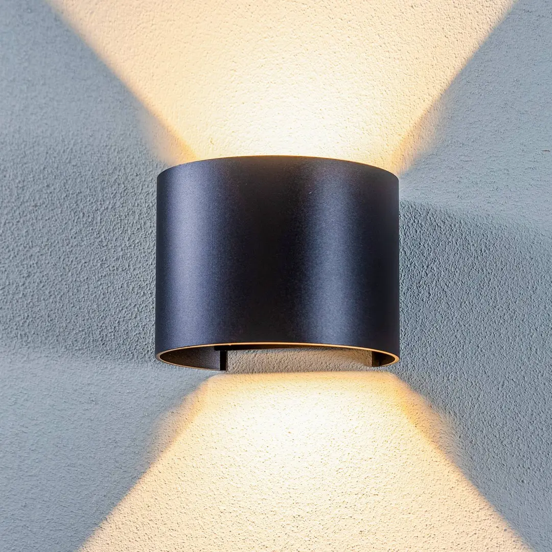 Lindby LED-Außendwandleuchte Nivar, rund, schwarz, IP54