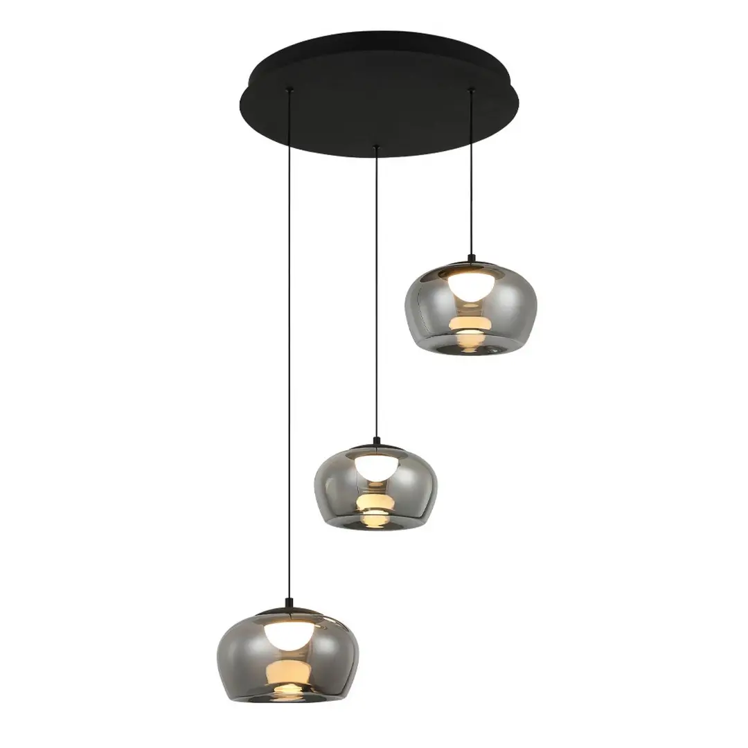 Viokef LED-Hängelampe Nadia, Ø 48 cm, rauchgrau, Glas, 3-flg.