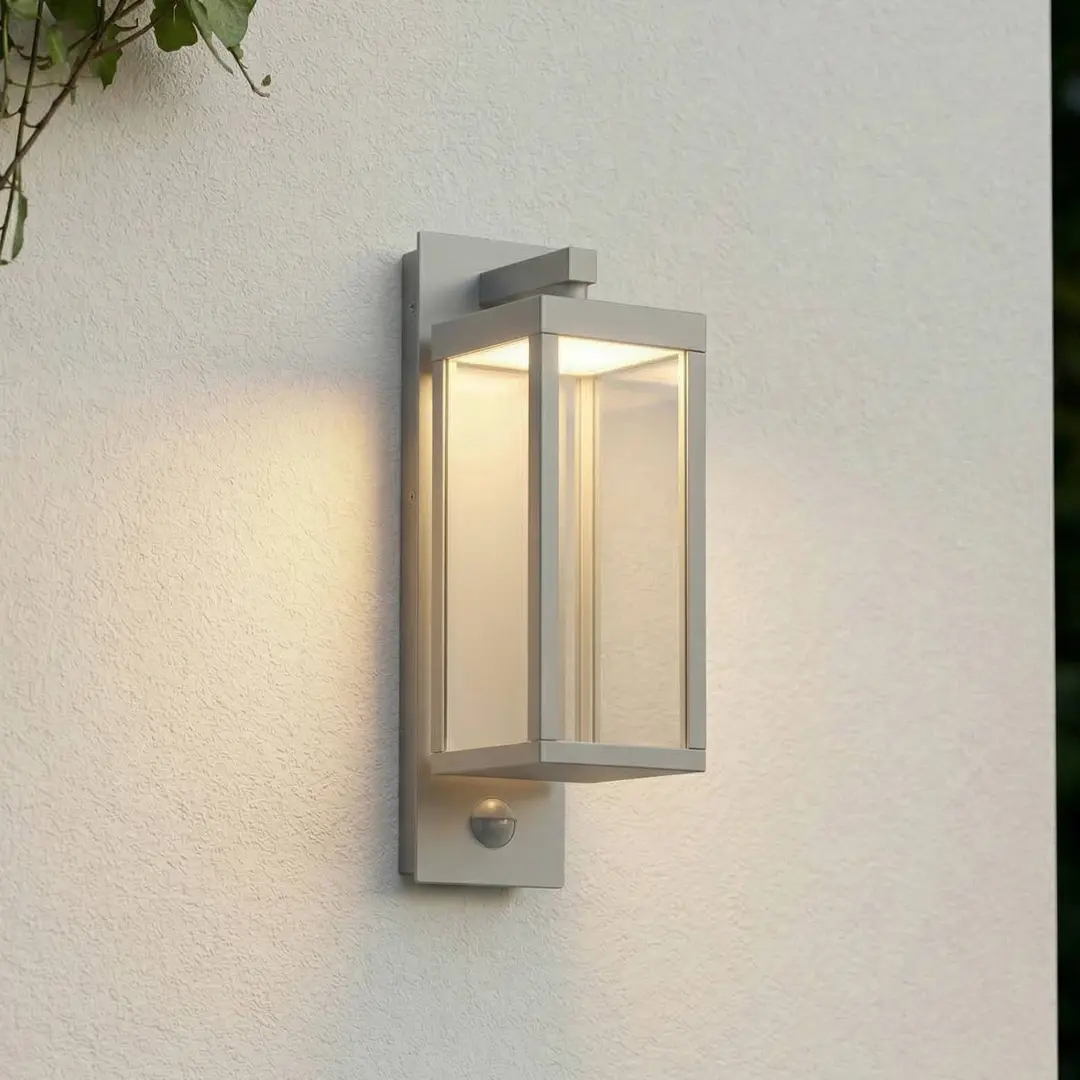 Lucande LED-Außenwandleuchte Ferdinand, steingrau, Sensor