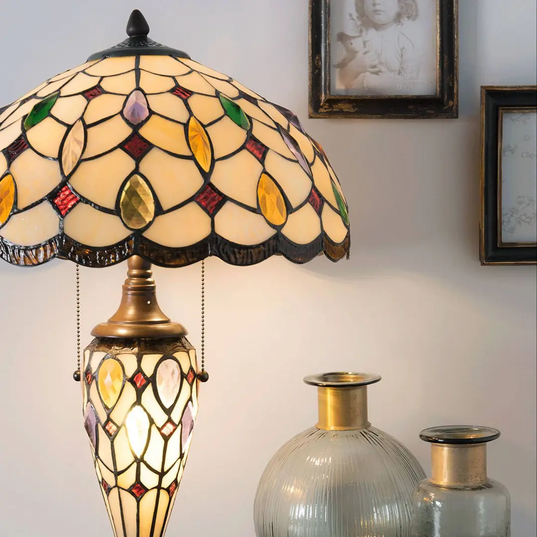 Clayre&Eef Tischleuchte 5182 mit buntem Tiffany-Glasschirm