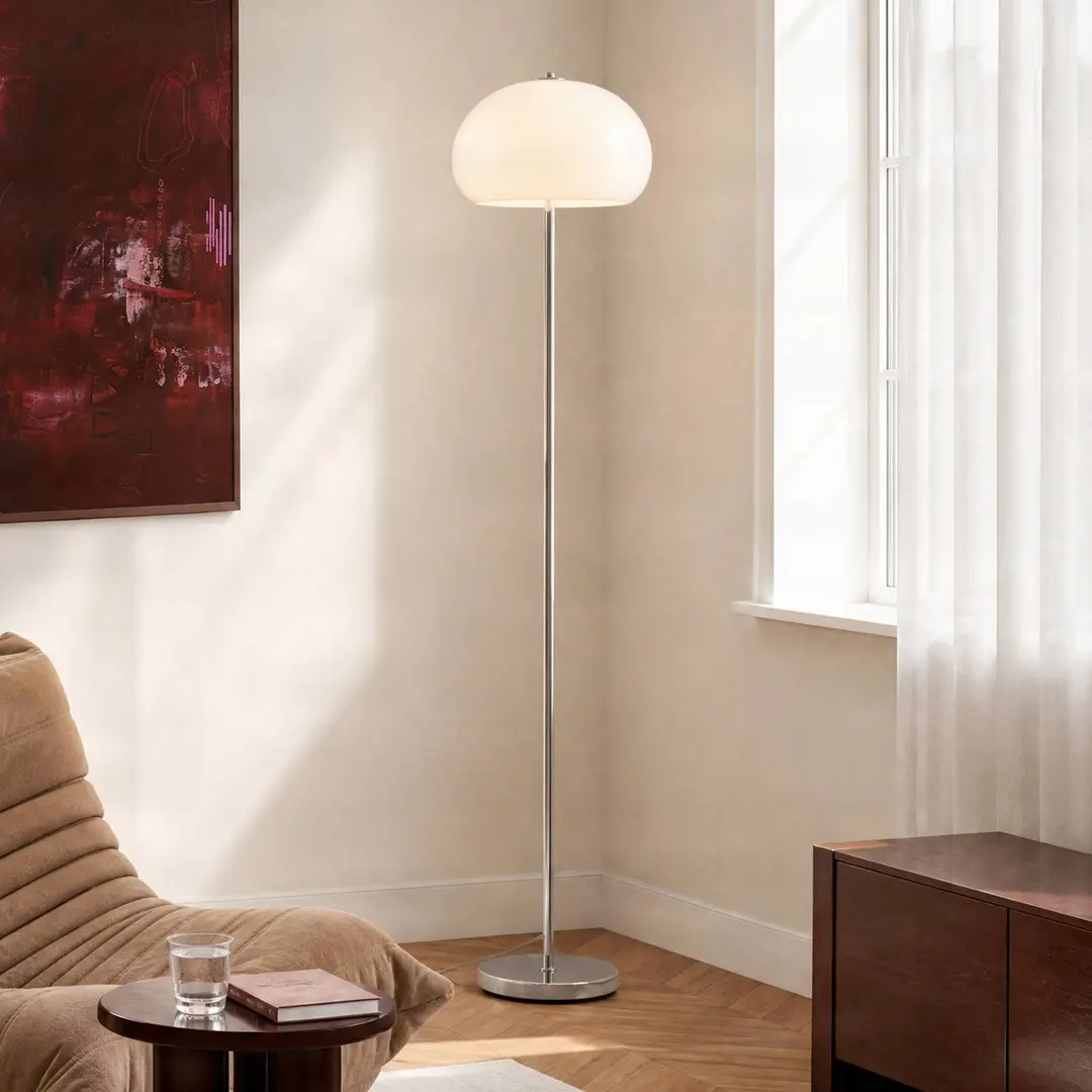 NOLA Stehleuchte Owen, Höhe 150 cm, Glas, chrom/weiß