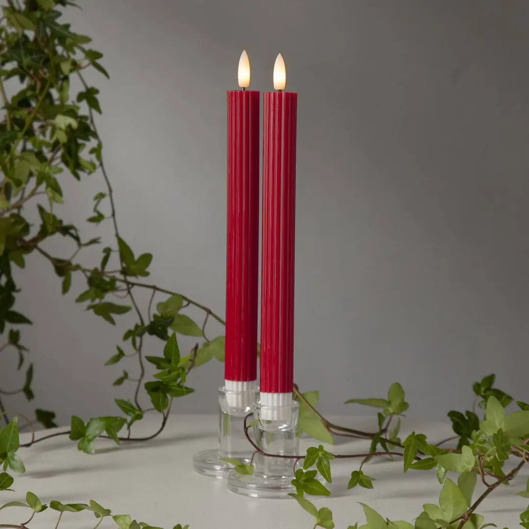 STAR TRADING LED-Kerze Flamme Stripe, rot, 25 cm, Wachs, Batterie 2er-Set
