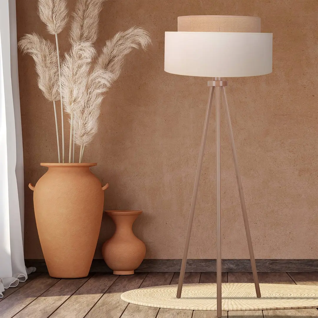 Duolla Stehleuchte Boho, beige/braun/holz, Textil/Holz, 140 cm