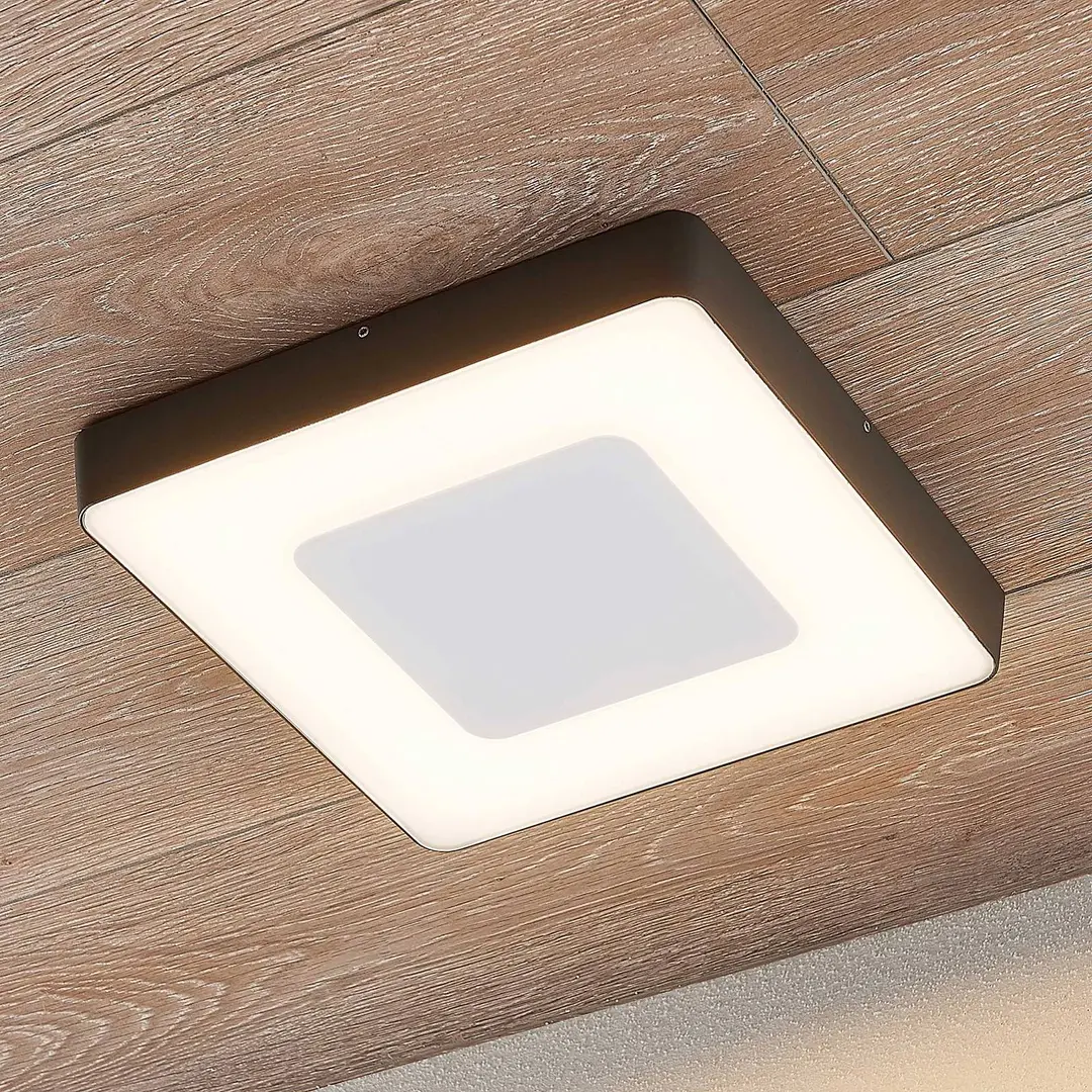 Lucande LED-Außendeckenleuchte Sora, eckig, Sensor, IP54