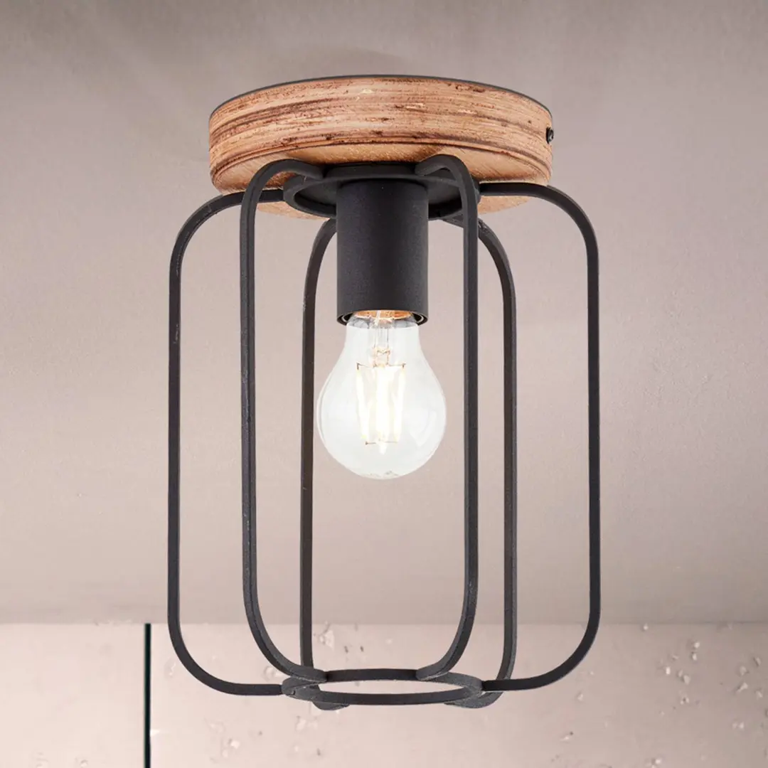 Brilliant Deckenleuchte Tosh, Ø 20 cm, Holz, Metall, schwarz