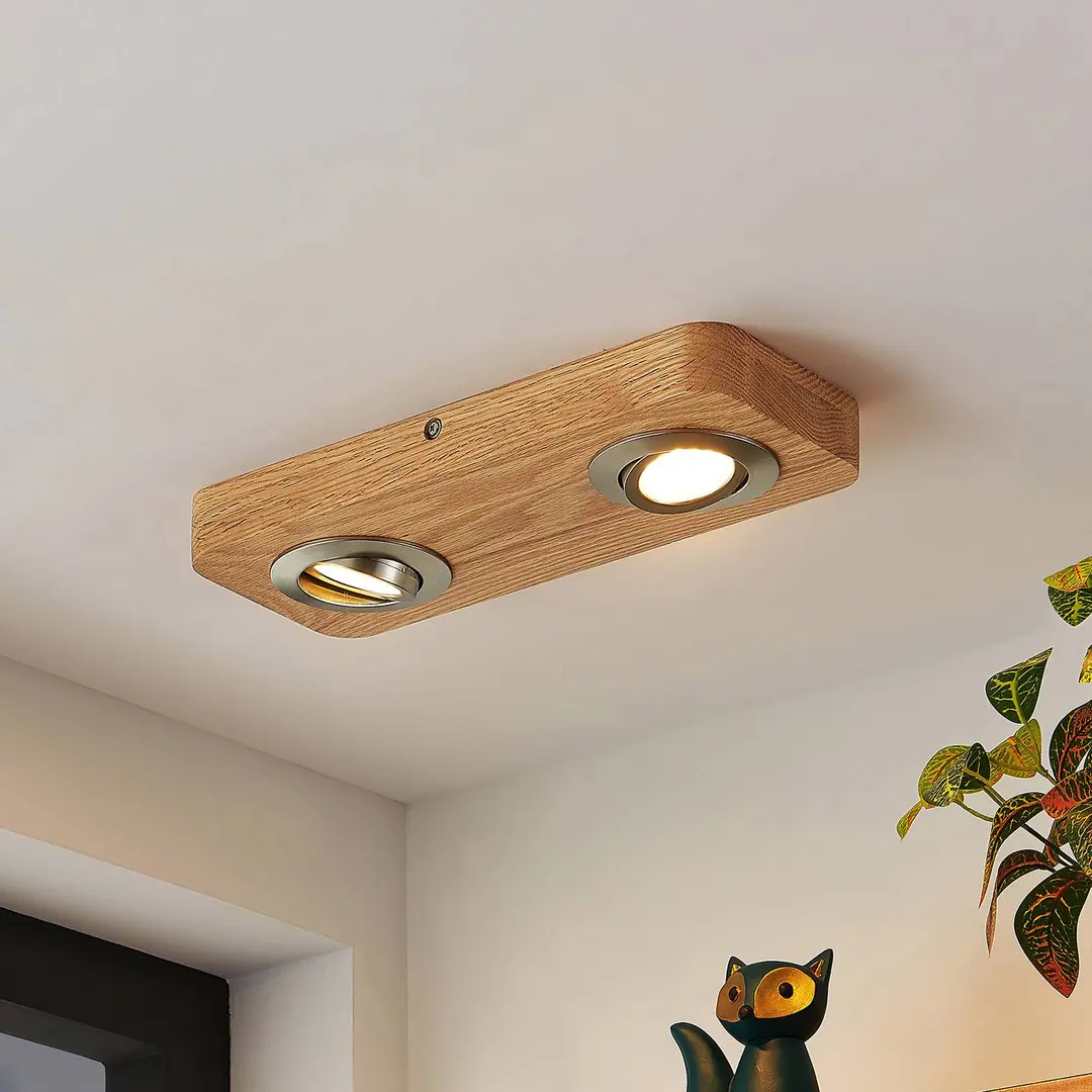 Lindby LED-Deckenleuchte Mikari, 30 cm, Holz, schwenkbar