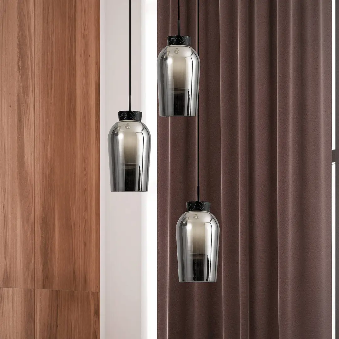 Mantra Iluminación Pendelleuchte Nora, schwarz, chrom, 3-flammig, rund, Glas