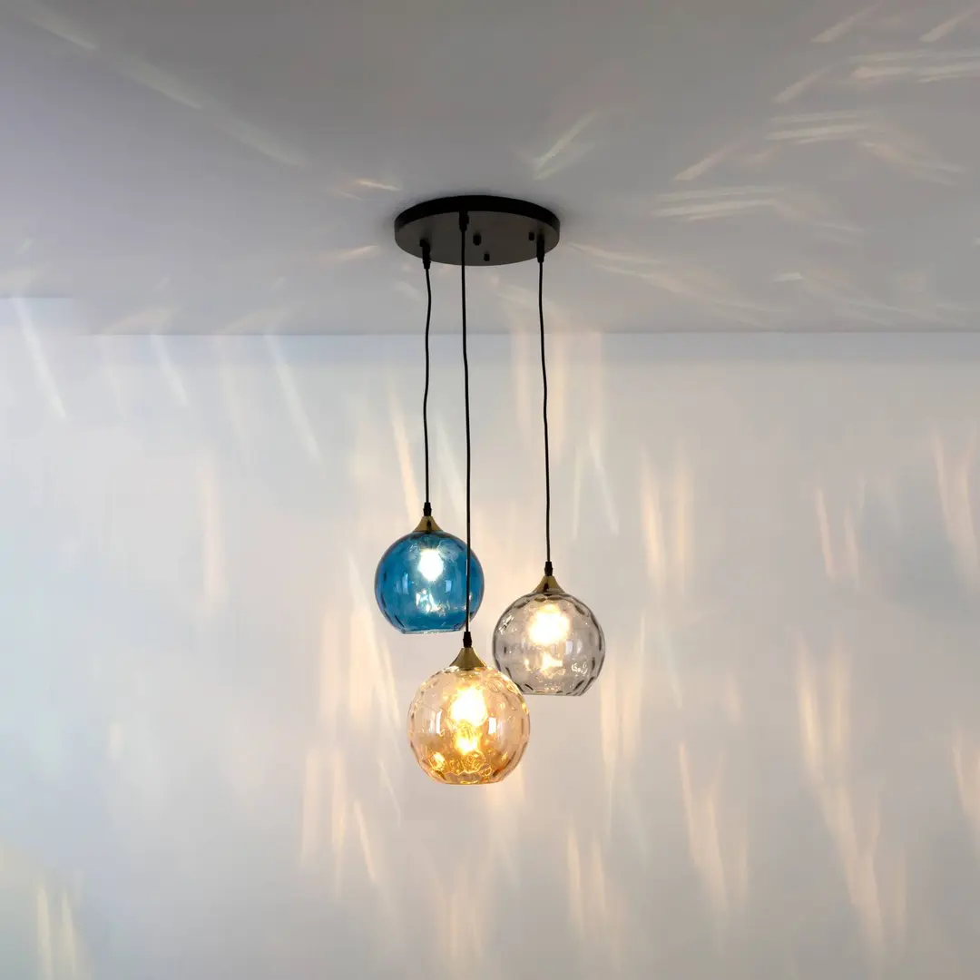 Holländer Hängeleuchte La Spezia 3-flg Glas amber/blau/rauch