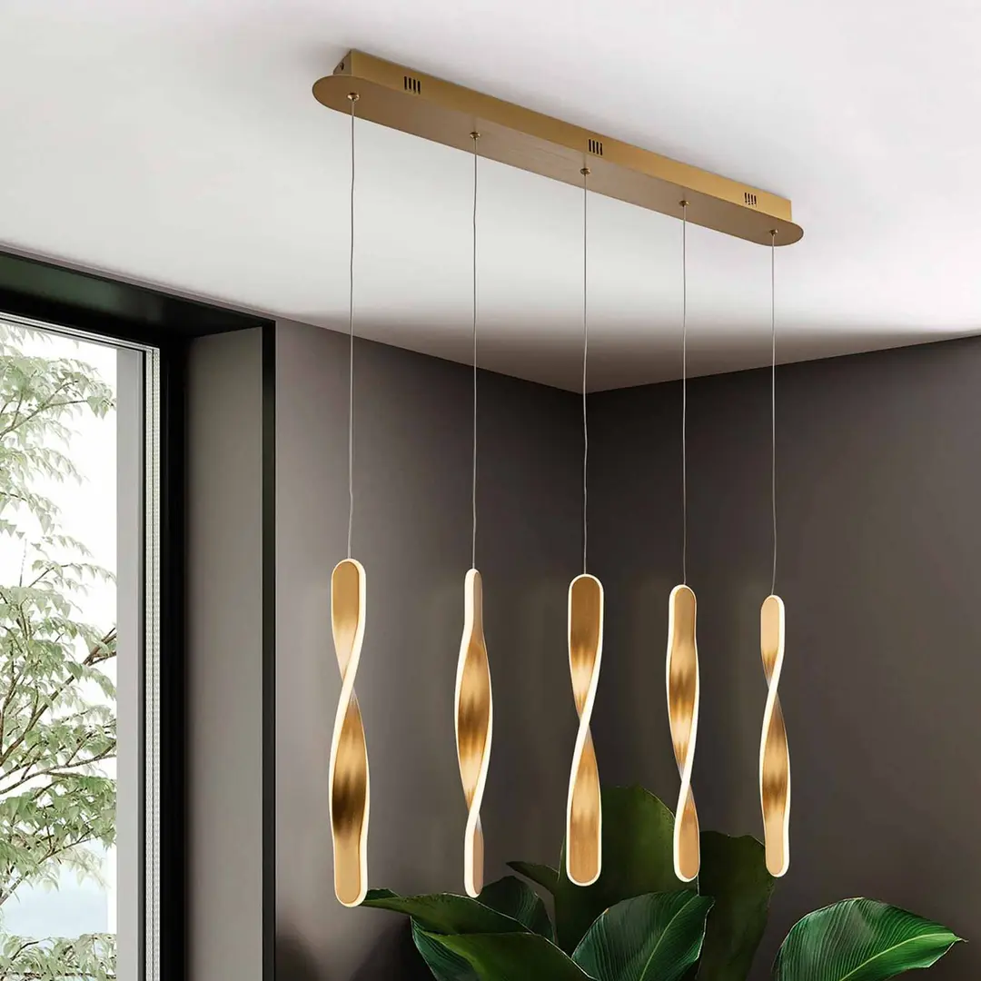 Schuller Valencia LED-Hängeleuchte Twist, 5-fl. Alu, Metall, Acryl, goldfarben