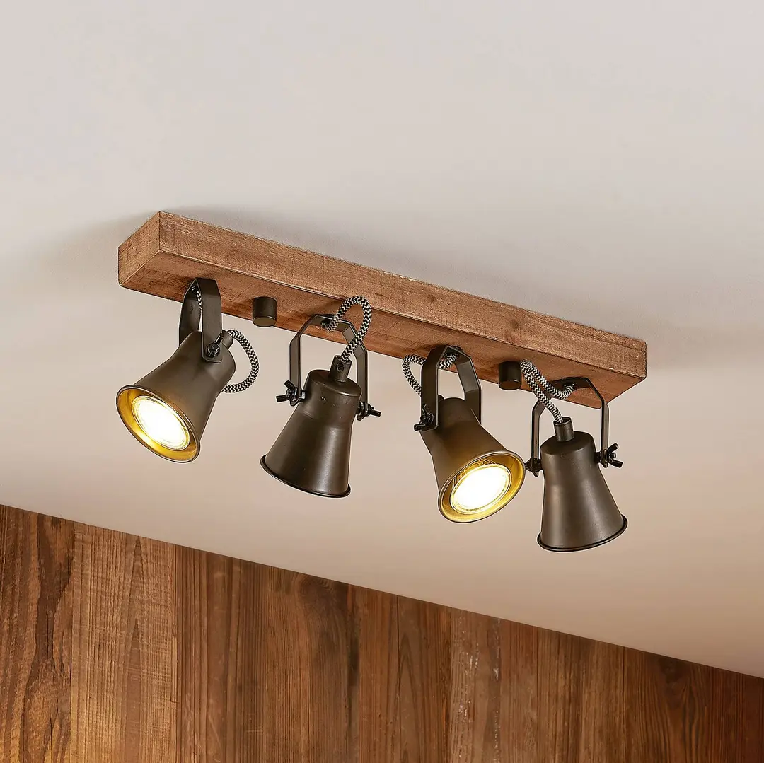 Lindby Deckenstrahler Grandesa, 35 cm, 4-flg., Holz, Metall