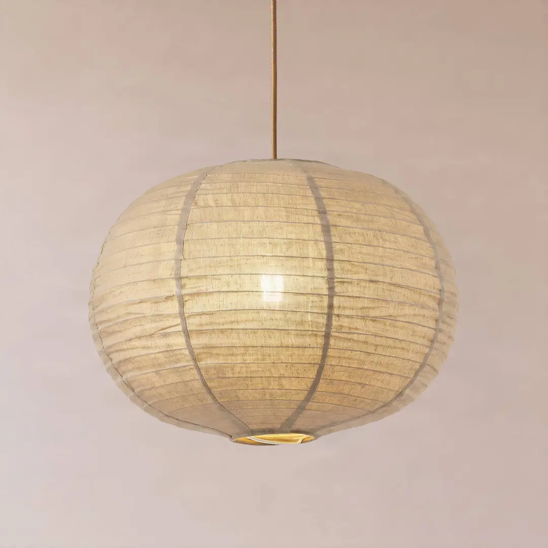 Lindby Hängeleuchte Autumn, taupe, Ø 40 cm, Leinen, Ball