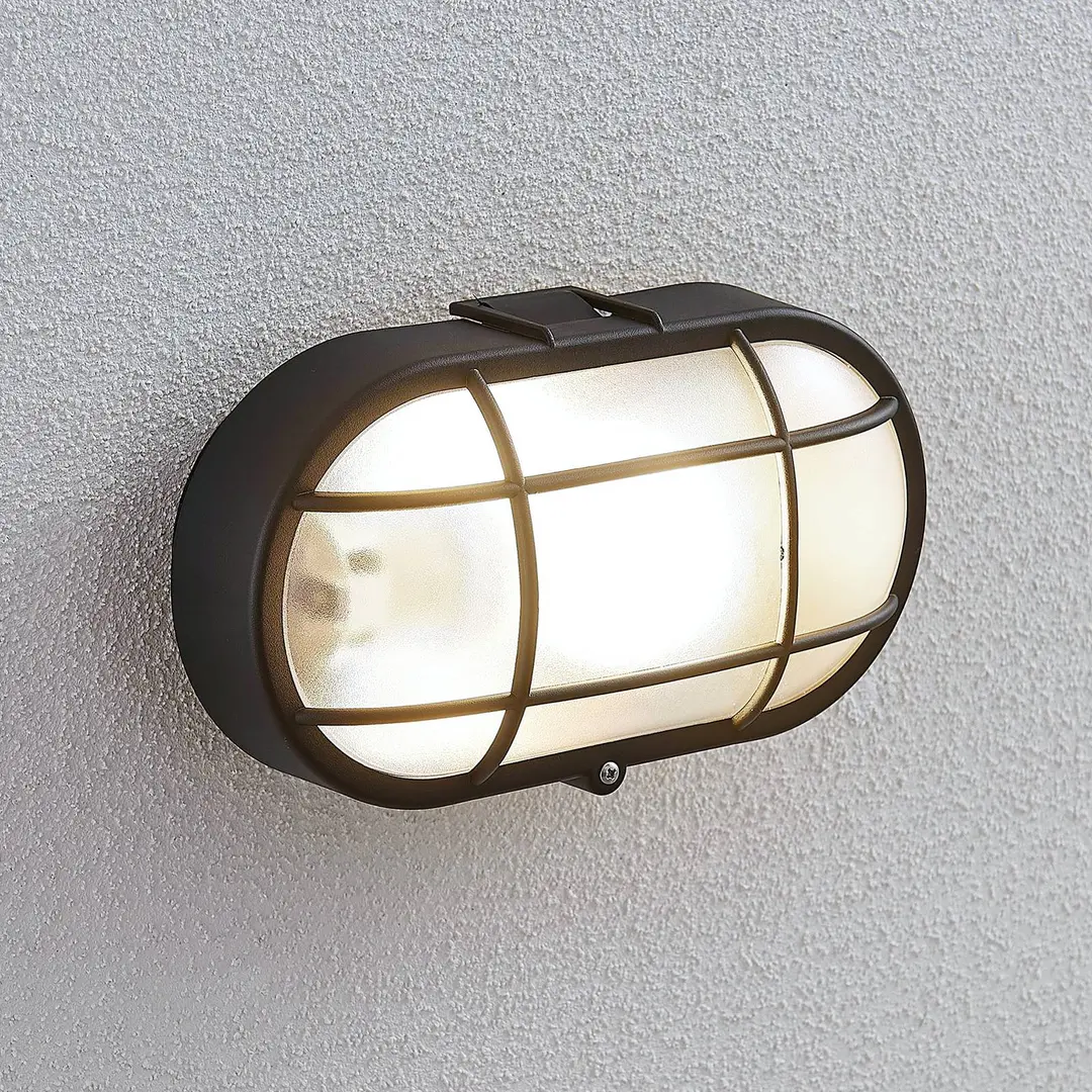 LINDBY Außenwandlampe Alisha, oval, schwarz