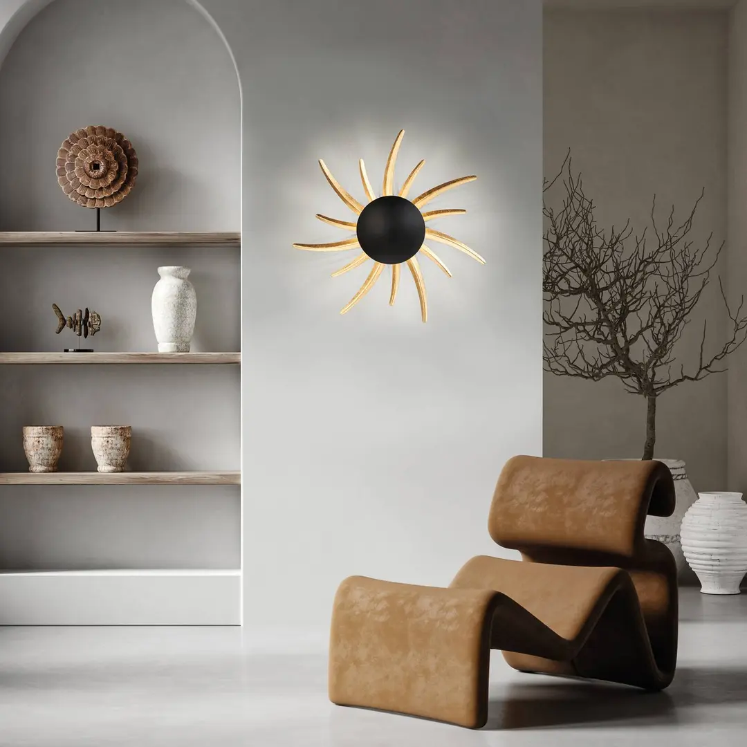 FISCHER & HONSEL LED-Wandleuchte Sol, schwarz mit goldenen Strahlen