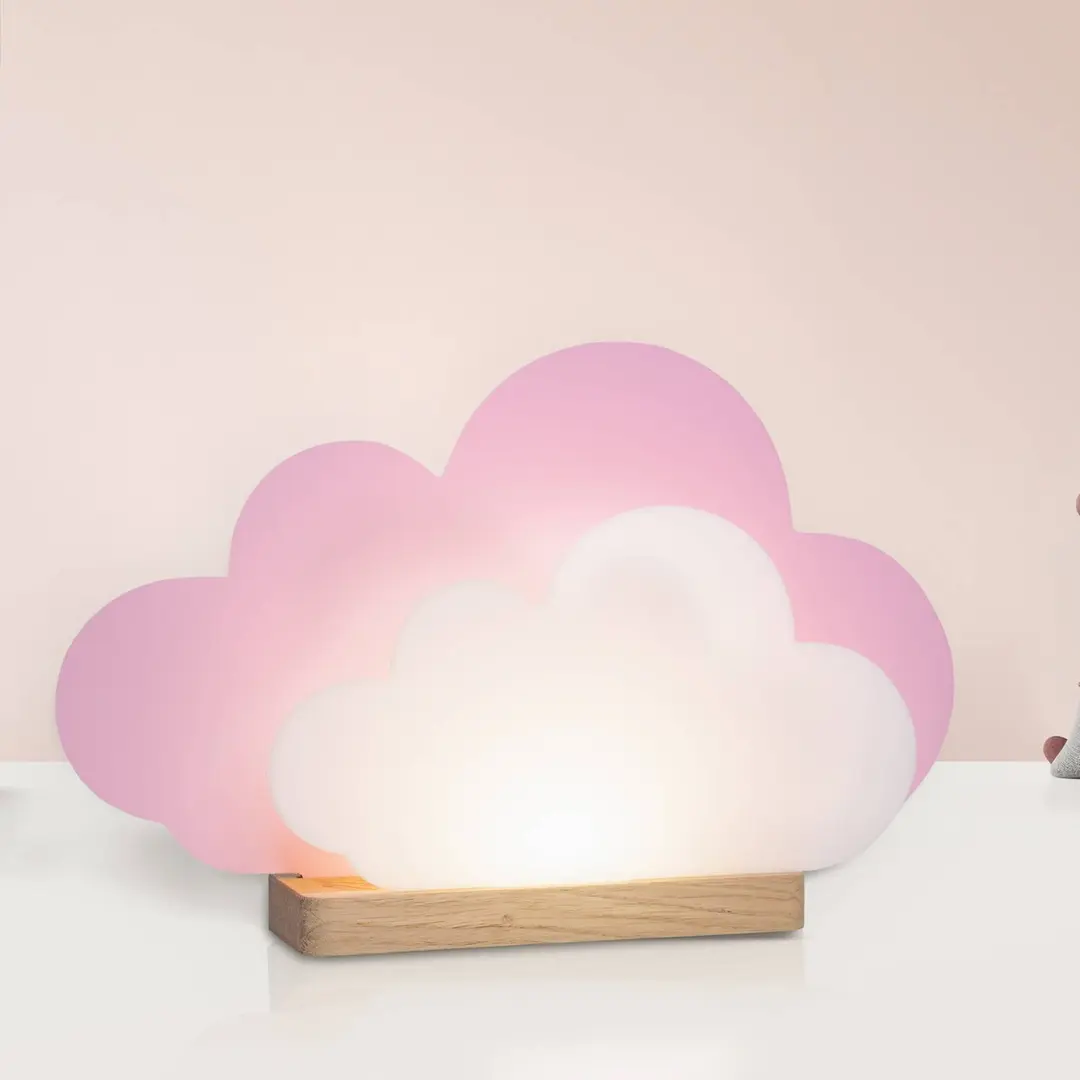 Elobra LED-Tischleuchte Wölkchen, rosa, Holz, 3000 K, dimmbar