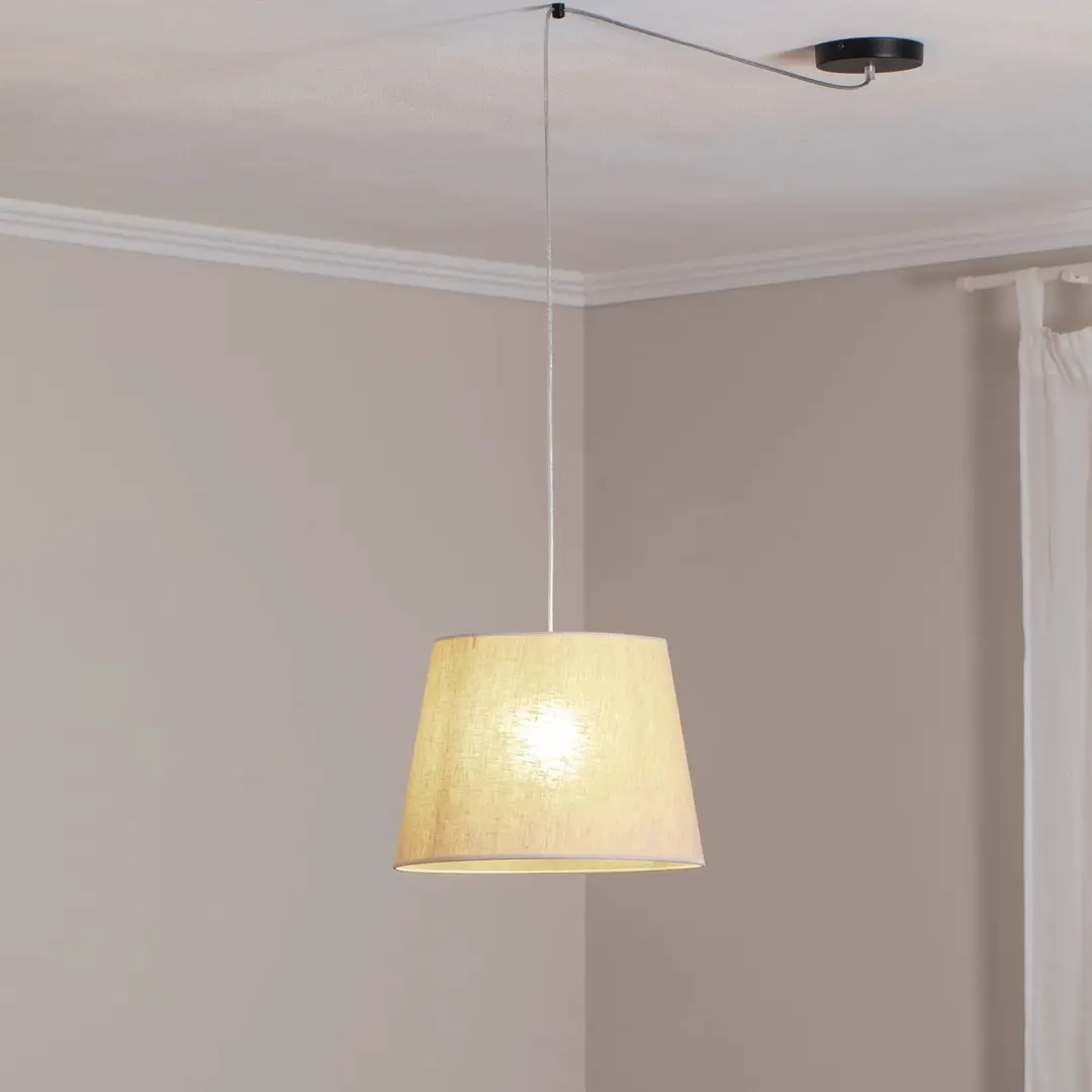 EMIBIG LIGHTING Pendellampe Ascot, beigefarben, Ø 38 cm, Stoff, dezentral