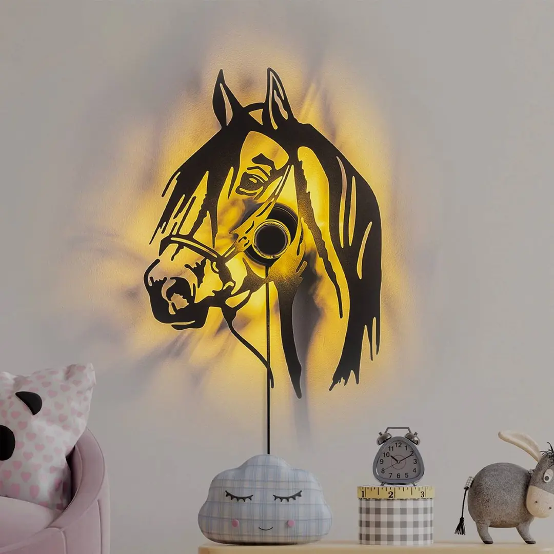 Opviq Wandleuchte Horse, schwarz, Metall, 57 x 41 cm, Steckerkabel