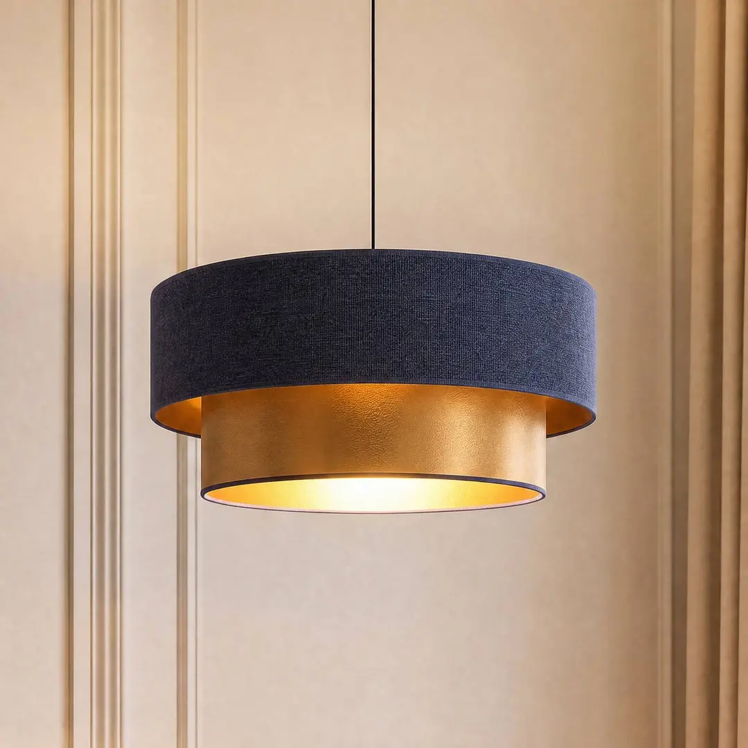Duolla Pendellampe Dorina, dunkelblau/gold, Ø 45 cm, Textil, E27